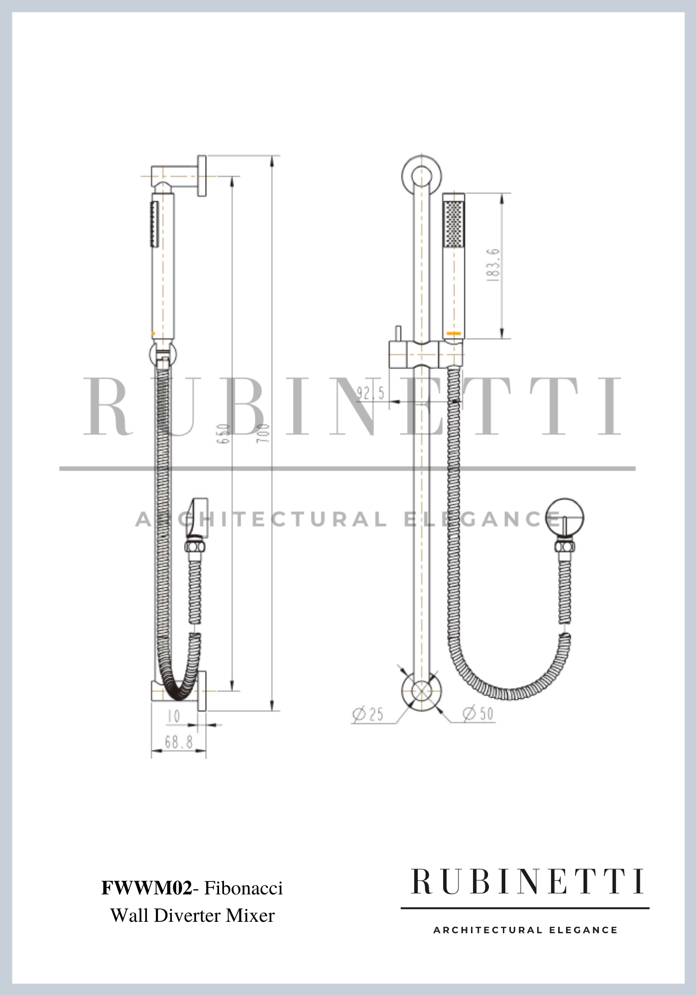FHS02 Fibonacci Hand Shower on Rail