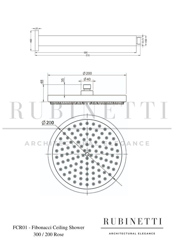 250mm Shower Rose and Ceiling Arm