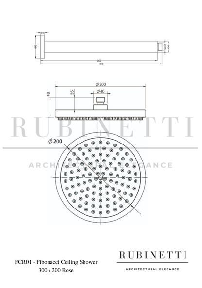 250mm Shower Rose and Ceiling Arm