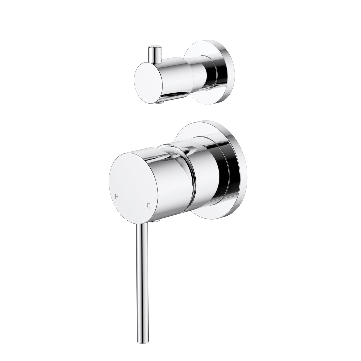Chrome bathroom faucet and handle set on a white background