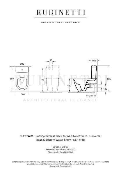 Latrina Rimless Back-to-Wall Toilet Suite